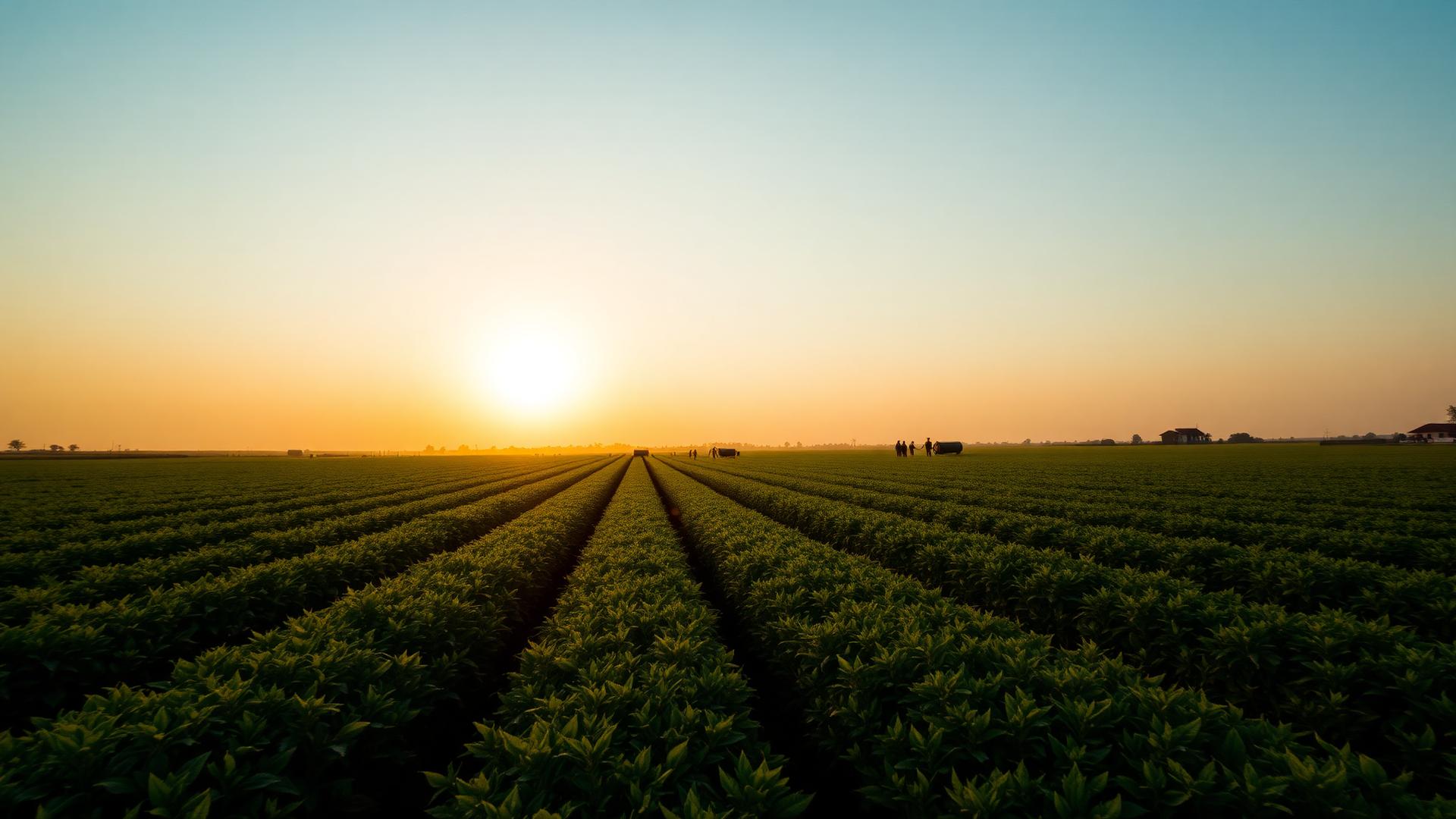 Campo agrícola em Moçambique ao pôr do sol